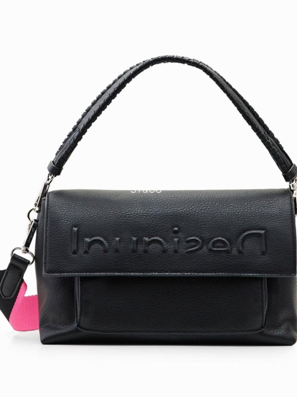 Desigual Half Logo 23 Venecia 2.0 Black Crossbody Bag Pink Strap
